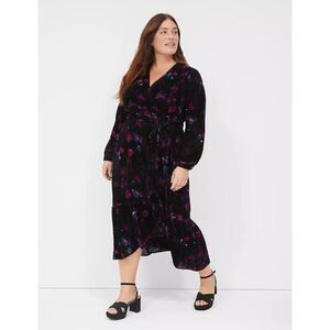 NWT Lane Bryant Navy Blue Purple Floral Velvet Faux Wrap Tiered Midi Dress sz 18